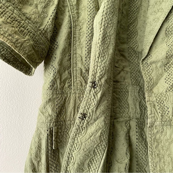 COLDWATER CREEK Garden Girl Olive Green 100% Cotton Eyelet Short Sleeve Blazer - Picture 6 of 10